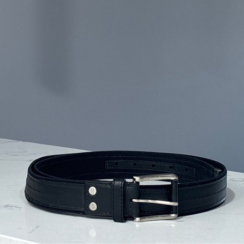 Coach Black Leather Belt Mens 44 Silver Tone